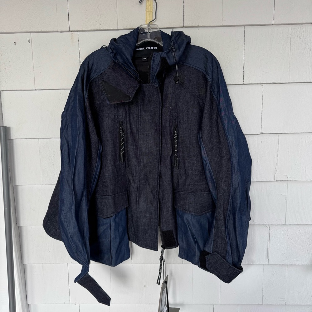 Angel Chen Embroidered Koi Fish Denim Hooded Jacket size 10 NWT NEW